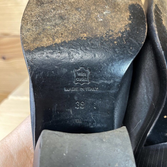 Bag Het Womens Shoes 7.5 8 EU 38 Black Leather Mules Pointy ToesMade in Italy - Picture 14 of 15